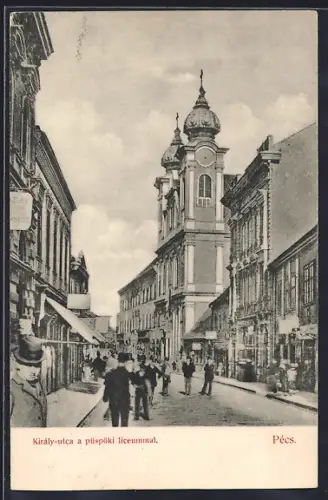 AK Pécs, Király-utca a püspöki liceummal