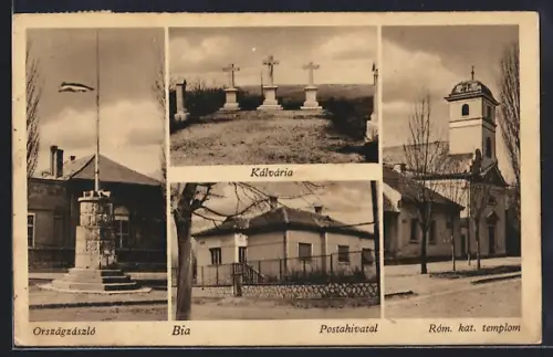 AK Bia, Kálvária, Postahivatal, Róm. kat. templom, Országzászló