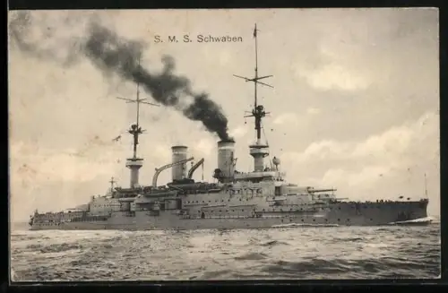 AK Kriegsschiff SMS Schwaben auf See