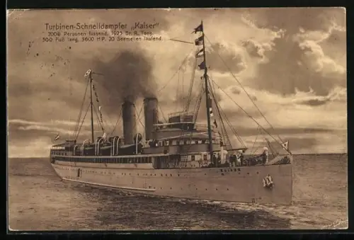 AK Passagierschiff Turbinen-Schnelldampfer Kaiser auf See