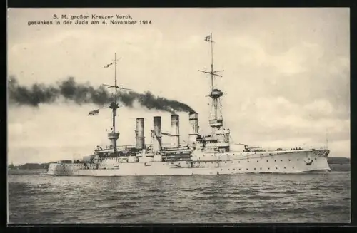 AK Kriegsschiff SM grosser Kreuzer Yorck bei leichter Fahrt