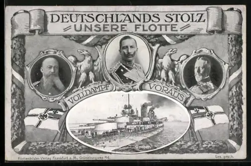 AK Kriegsschiff Goeben, Kaiser Wilhelm II. und Prinz Heinrich von Preussen in Uniform