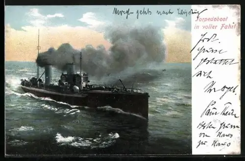 AK Torpedoboot in voller Fahrt