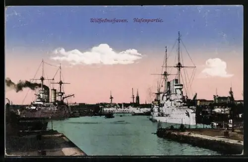 AK Wilhelmshaven, Kriegsschiffe im Hafen