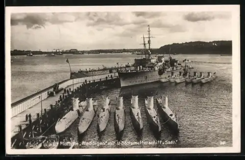 AK U-Flottille Weddigen mit U-Bootsmutterschiff Saar, U-Boot, Kriegsmarine