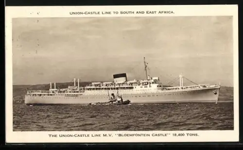AK Passagierschiff M. V. Bloemfontein Castle mit Schlepper