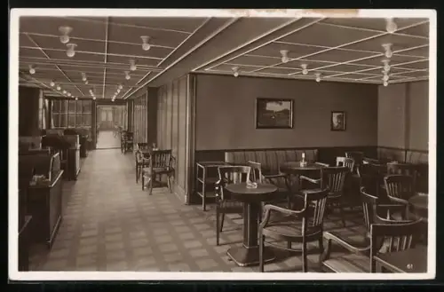 AK Passagierschiff M.S. Monte Olivia, Schreib-und Lesezimmer