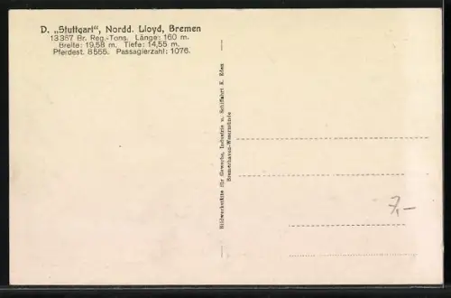 AK Passagierschiff Stuttgart des Norddeutschen Lloyd