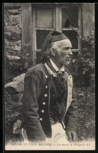 AK Plougastel, Alter Mann in Tracht der Bretagne
