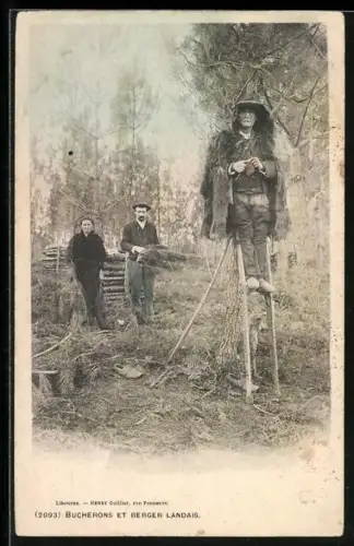 AK Mont-de-Montmarsan, Vieux Berger et Bucherons Landais, Leute in Tracht aus Aquitanien / Aquitaine