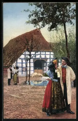 AK Tracht Schaumburg-Lippe, Paare auf dem Bauernhof