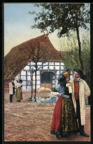 AK Tracht Schaumburg-Lippe, Paare auf dem Bauernhof