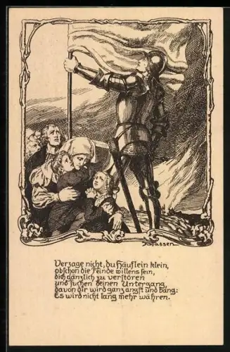 Künstler-AK Franz Stassen: Flaggenträger in Ritterrüstung