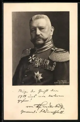 AK Generalfeldmarschall Paul von Hindenburg, Halbportrait in Uniform