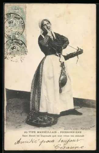AK Dame mit Schürze und Korb, Poissonnière, Fischerei