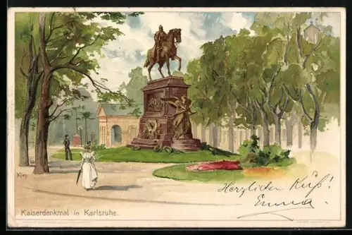 Künstler-AK Heinrich Kley: Karslruhe, Kaiserdenkmal im Park