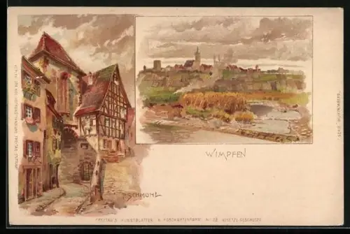 Künstler-AK P.Schmohl: Bad Wimpfen, Gebäudeansicht, Panorama um 1900