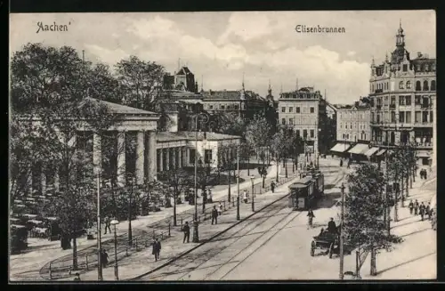 AK Aachen, Elisenbrunnen, Strassenbahn