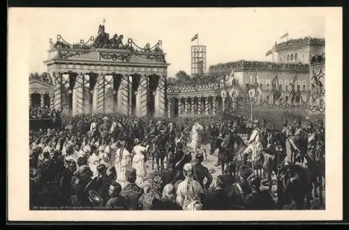 AK Berlin, Einzug der Truppen, geschmücktes Brandenburger Tor