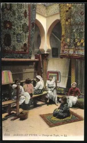 AK Algerie, Tissage de Tapis, arabische Teppichweberinnen