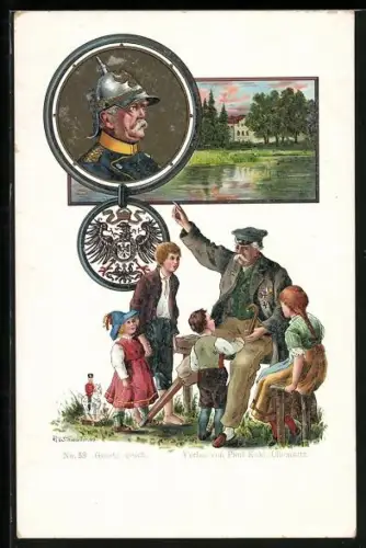 AK Bismarck, Portrait, Grossvater berichtet seinen Enkeln vom grossen Bismarck