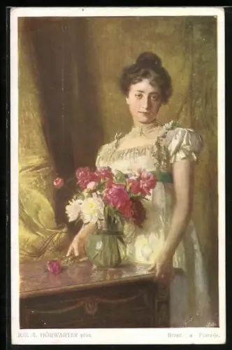 Künstler-AK sign. Hörwarter: Junge Frau mit Blumenstrauss