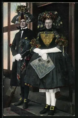 AK Brautpaar in hessischer Tracht