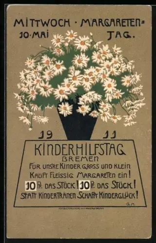 AK Bremen, Kinderhilfstag 1911, Strauss Margareten zum 10. Mai