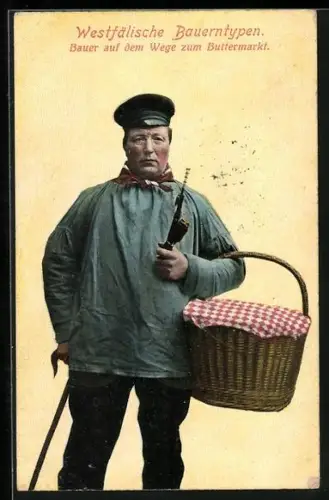 AK Westfälischer Bauerntyp in Tracht, Bauer auf dem Wege zum Buttermarkt