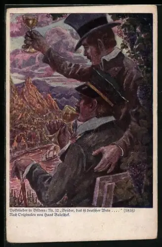 Künstler-AK Hans Baluschek: Volkslieder in Bildern, Brüder, das ist deutscher Wein