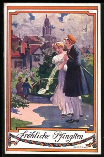 Künstler-AK W.Braun: Student möchte zierliche Frau küssen