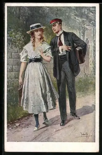 Künstler-AK Adolf (Jodolfi): Student mit Mädchen, Darf ich's wagen?