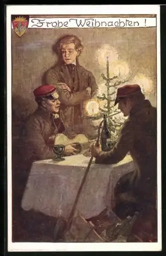 AK Deutscher Schulverein NR: 406, Weihnachten, Studenten am Christbaum