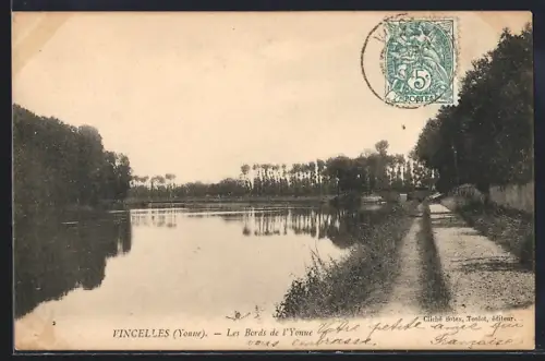 AK Vincelles /Yonne, Les Bords de l`Yonne avec chemin et arbres alignés