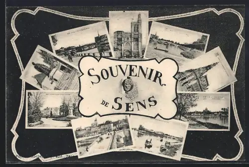 AK Sens, Souvenir avec vues multiples de la ville et de ses monuments