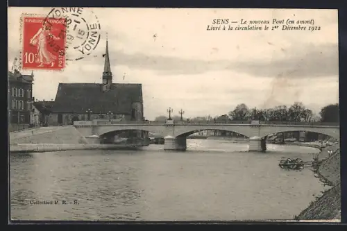 AK Sens, Le nouveau Pont, en amont, livré à la circulation le 1er Décembre 1912