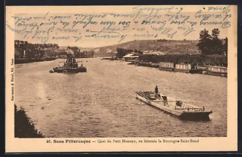 AK Sens, Quai du Petit Hameau avec la Montagne Saint-Bond au loin