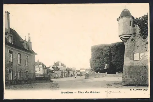 AK Avallon, Place des Odeberts avec architecture historique et rues bordées de maisons anciennes