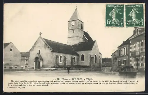 AK Nuits-sous-Ravières, L`Église et son clocher central avec portail massif