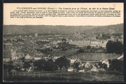 AK Villeneuve-sur-Yonne /Yonne, Vue Générale prise de l`Ouest du côté de la Haute-Épine