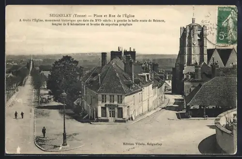 AK Seignelay /Yonne, Place et Rue de l`Église avec monument historique du XVIe siècle