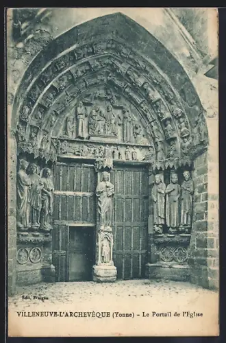 AK Villeneuve-l`Archevêque /Yonne, Le Portail de l`Église