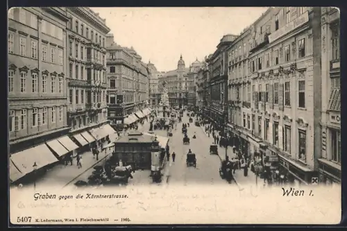 AK Wien, Graben gegen die Kärntnerstrasse mit Geschäften