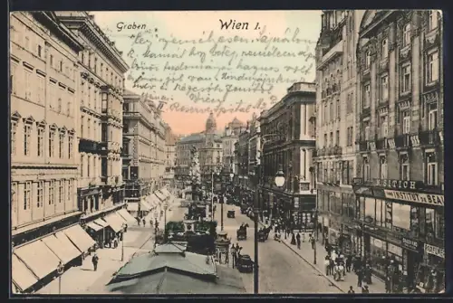AK Wien, Graben mit Geschäften und Denkmal