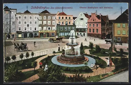 AK Schärding am Inn, Ansicht vom Oberen Stadtplatz mit Rathaus