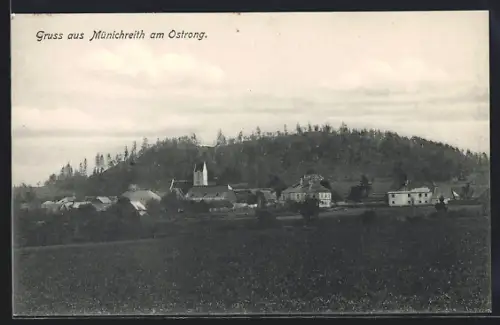 AK Münichreith am Ostrong, Ortstotale mit Kirche