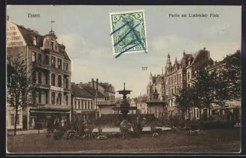 AK Essen, Limbecker Platz, Brunnen, Geschäftshäuser