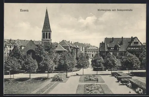 AK Essen, Moltkeplatz mit Semperstrasse