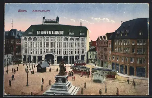AK Essen, Kopstadtplatz mit Strassenbahn