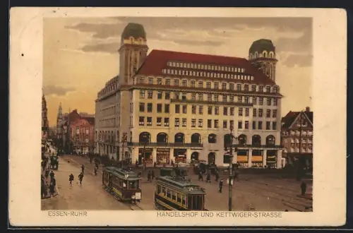 AK Essen-Ruhr, Handelshof und Kettwiger Strasse, Strassenbahn
